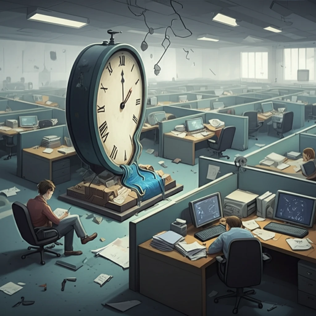 Melting clock in office representing wasted time due to lateness