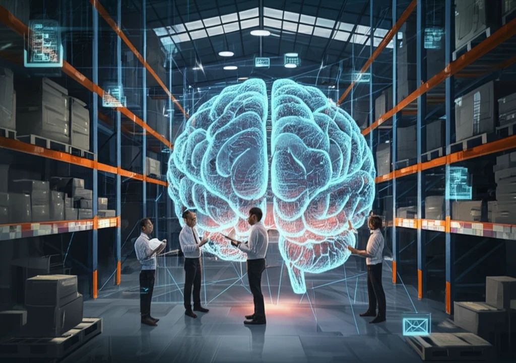 A knowledge warehouse illustration representing integrated data and collaboration.