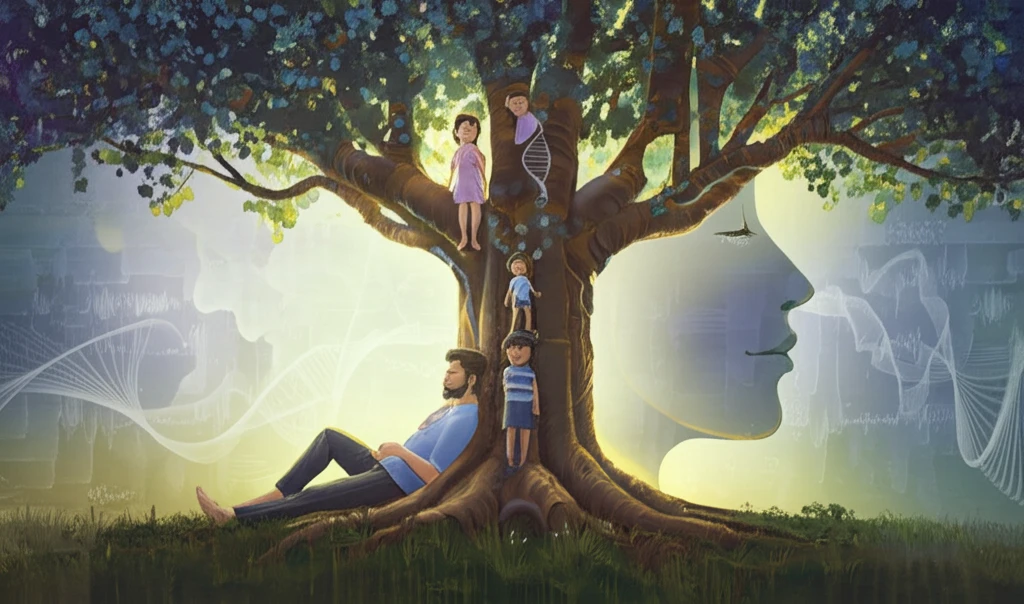 Genetic Roots of Sleep Apnea: A peaceful night's sleep under the watch of a family tree.
