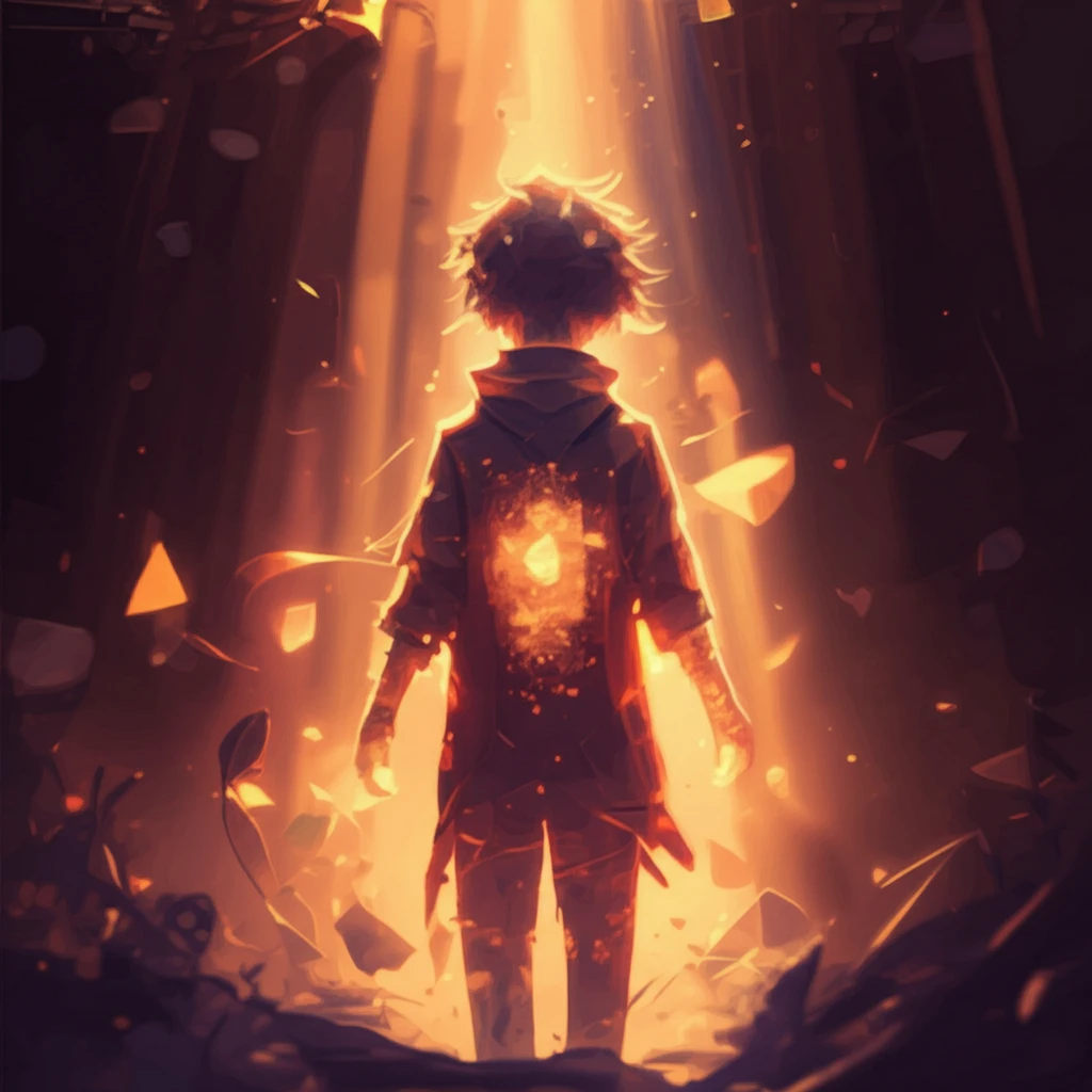 Surreal animated character with light rays