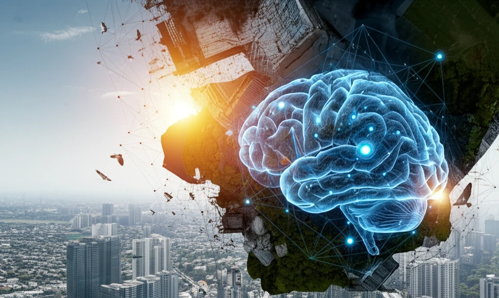 Interconnected nodes symbolizing the impact of social networks on the brain and economic landscapes.