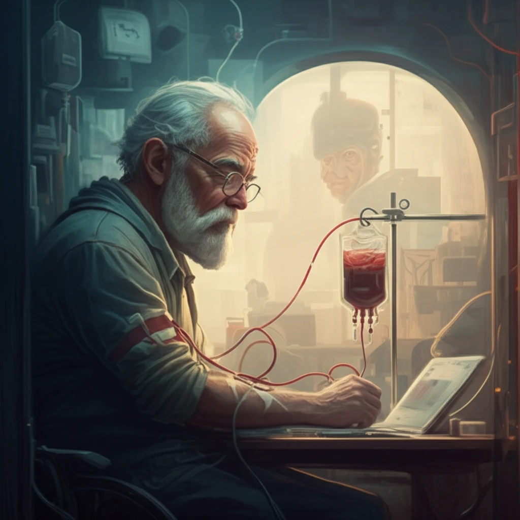 Symbolic illustration of blood transfusion therapy for geriatric patients, emphasizing a potential shift towards more liberal strategies.
