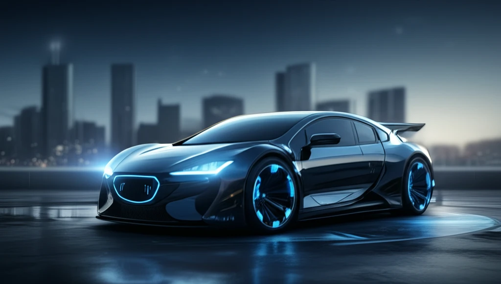 Futuristic hydrogen fuel cell vehicle showcasing advanced steering system.