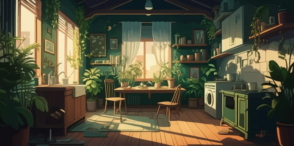 Cozy home blending seamlessly with nature, symbolizing the connection between housing and well-being.