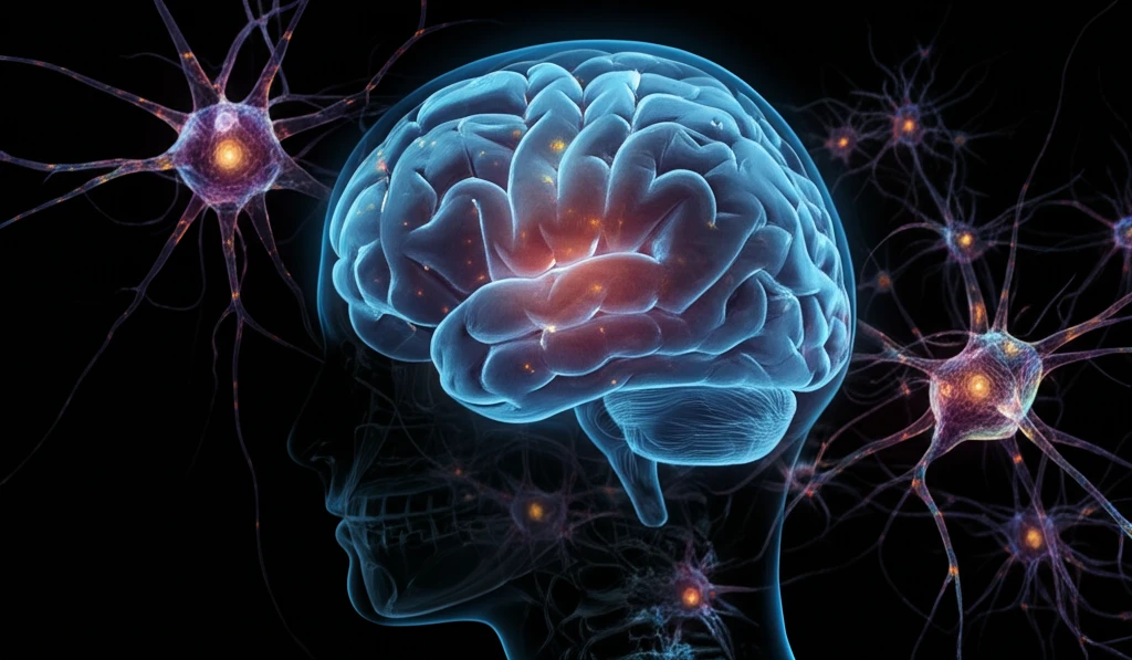 Surreal illustration of brain with glowing tumor cells and neural pathways, representing advanced cancer treatment.