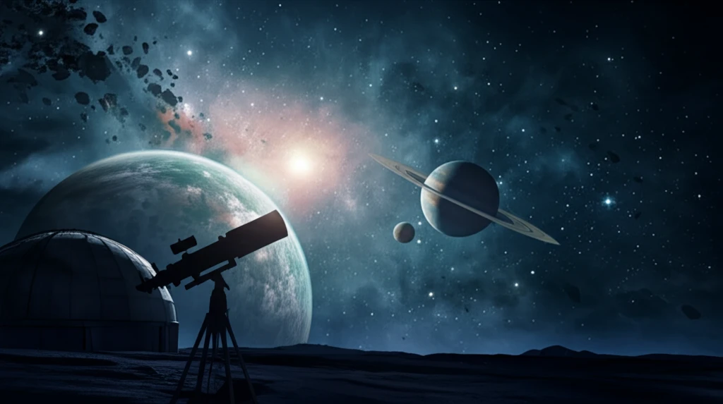 A surreal illustration of misaligned exoplanets orbiting a dwarf K-type star, highlighting the complexities of planetary system dynamics.