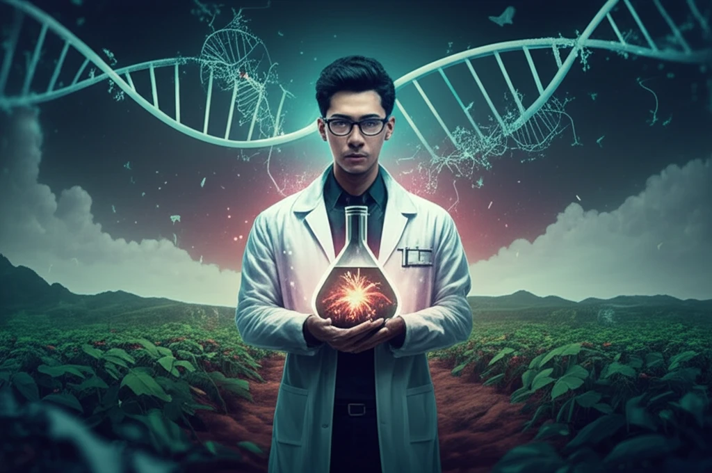 Scientist holding a lab-grown yam, illustrating the future of agriculture.