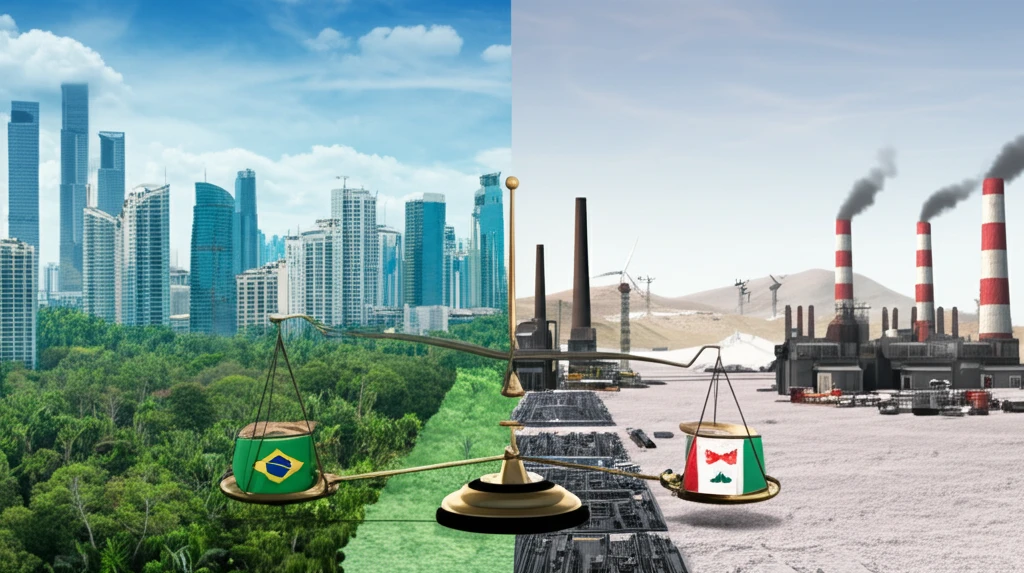 Contrasting cities of Manaus and Tierra del Fuego, representing economic development.