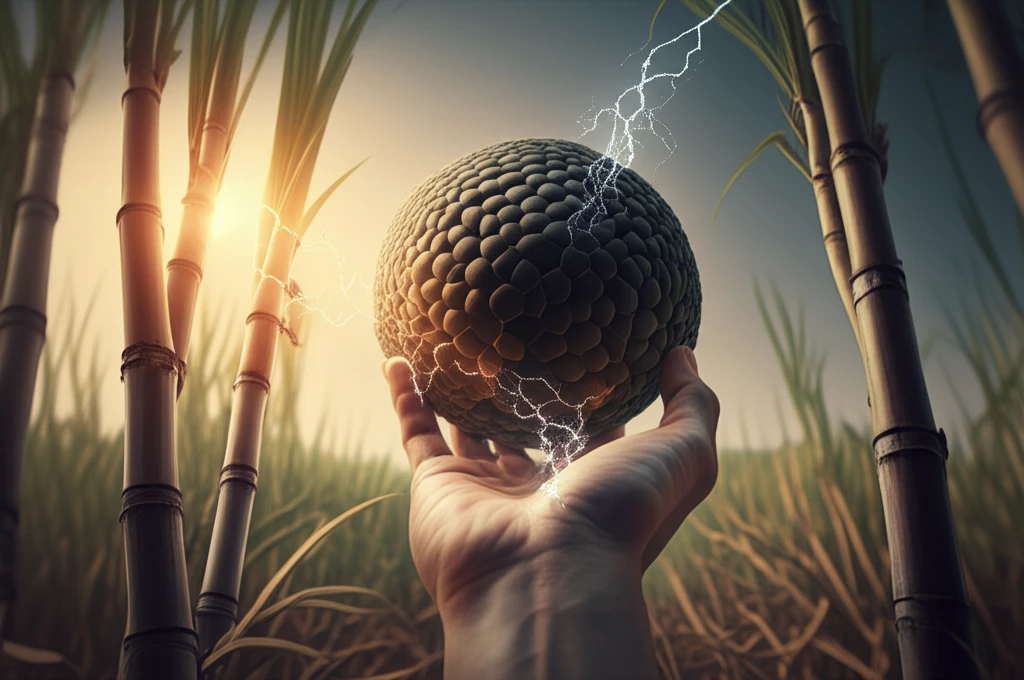 A hand cradles a carbon nano-sponge, symbolizing the transformation of sugarcane waste into a valuable resource.