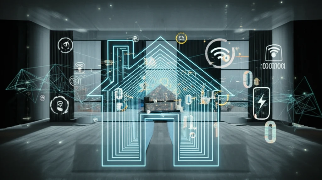 Smart home automation concept with interconnected digital interfaces.