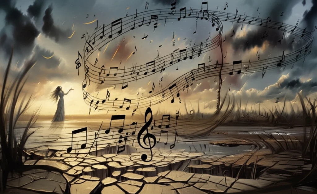 Surreal illustration of musical notes from a wetland.