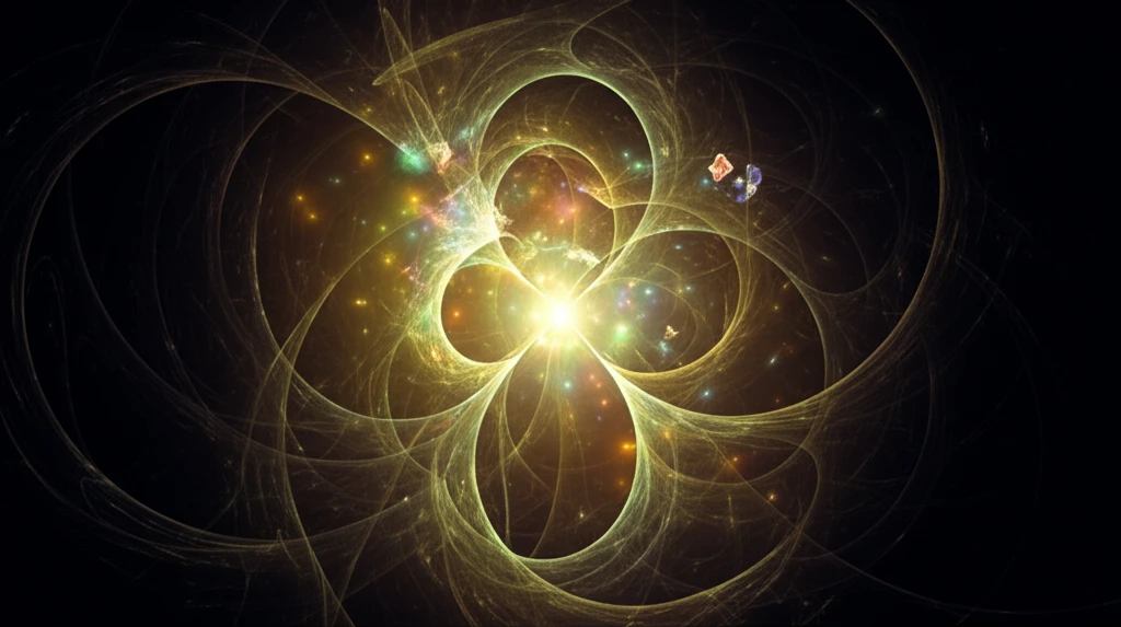 Subatomic particles swirl in a kaon decay.
