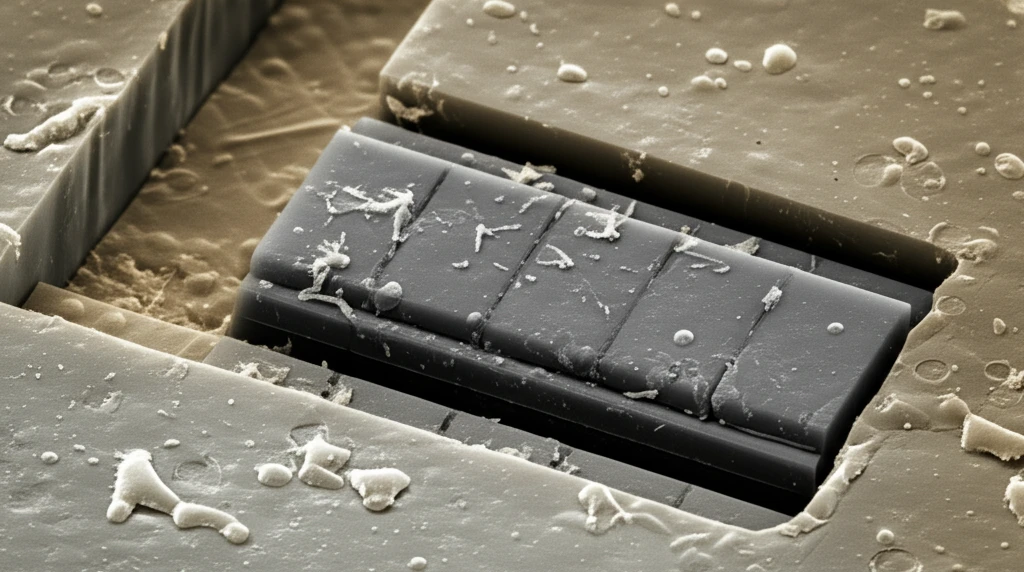 Microscopic view of thermoelectric element after wet etching.