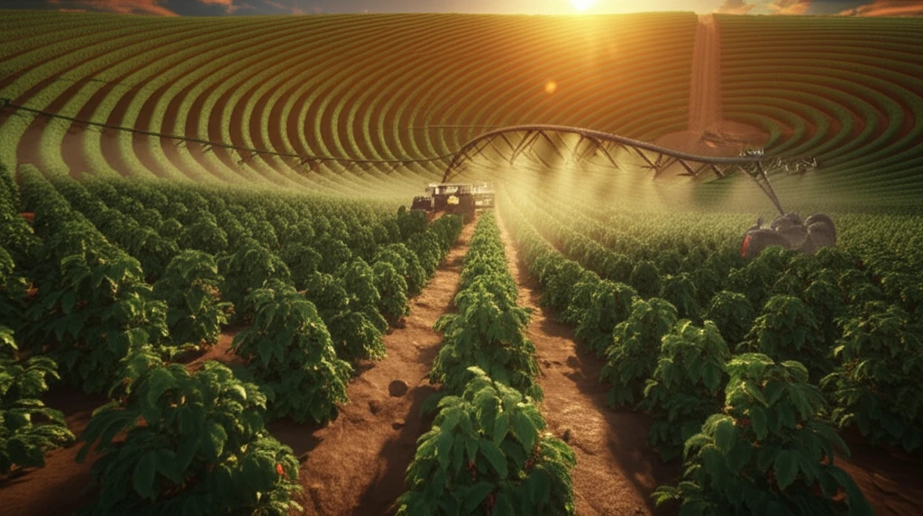 Circular coffee plantation with mechanized harvester