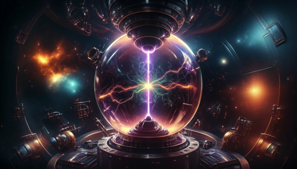 Plasma discharge within a vacuum chamber, symbolizing vacuum discharge plasmas and space technology.