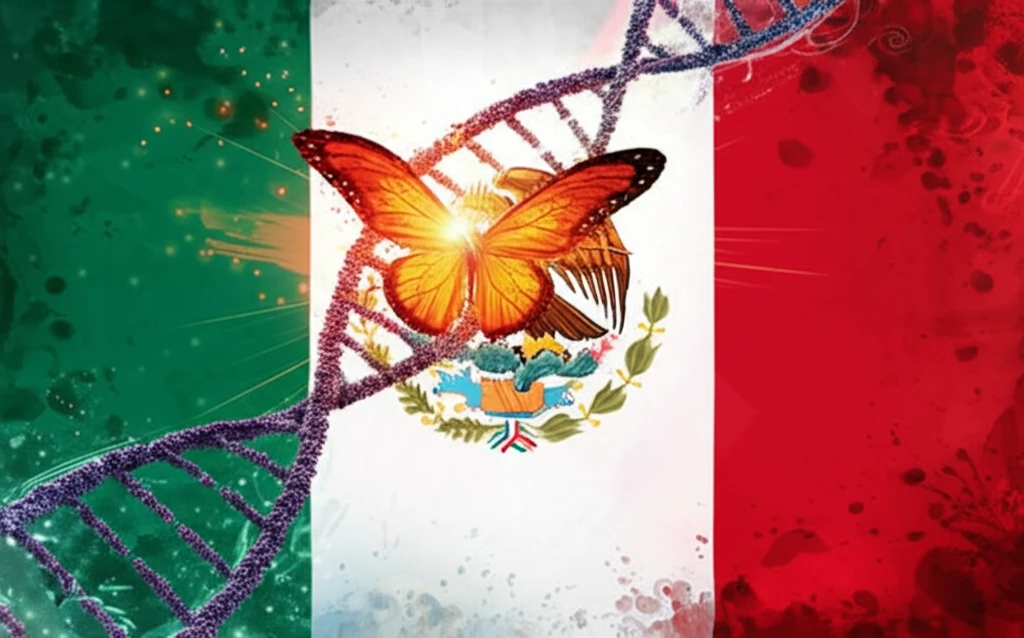 DNA strand intertwined with a vibrant butterfly, symbolizing lupus.
