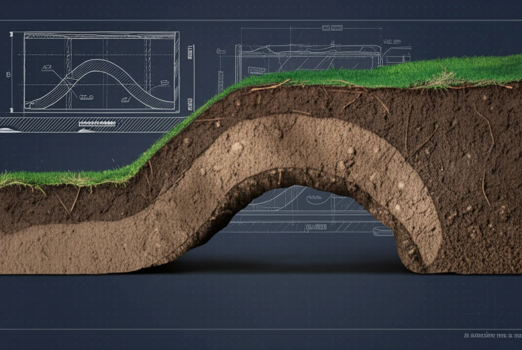 Digital illustration of soil arching over a supported structure with design parameters overlay.