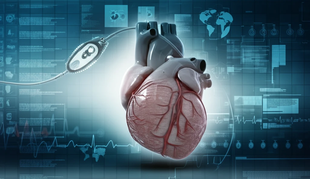 Surreal illustration of a heart intertwined with pacemaker leads, symbolizing heart health and technology.