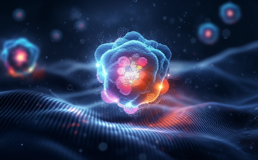 Nanoscale particles bonding with textile fibers, creating a luminous shield.