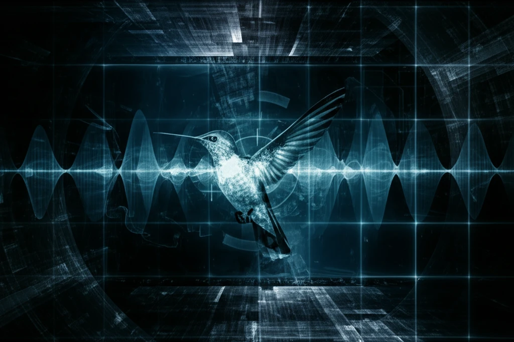 Radar waves intersecting a digital hummingbird target illustrating advanced signal processing.