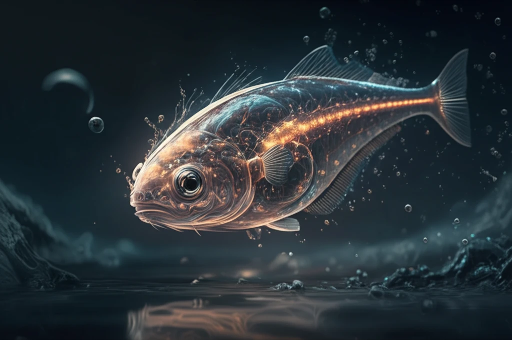 Glowing turbot embryo with visible energy pathways.