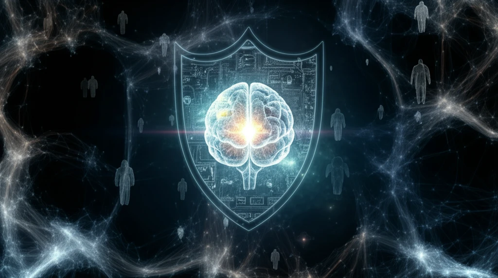 Glowing brain protected by shield symbolizing memory preservation.