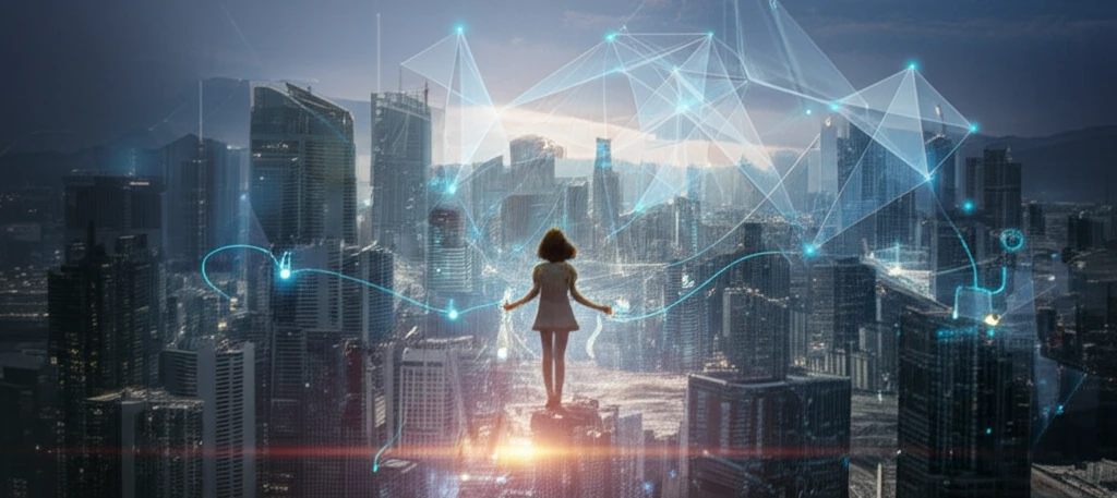 A surreal digital illustration symbolizing women's innovation in technology.