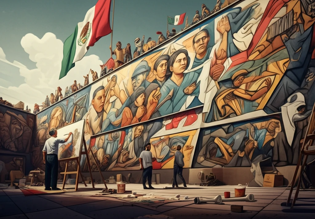 Mural depicting Mexican laborers during the revolutionary era, painted by Diego Rivera.