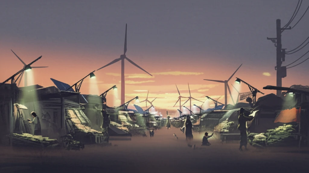 Solar-powered marketplace symbolizing energy access and progress.