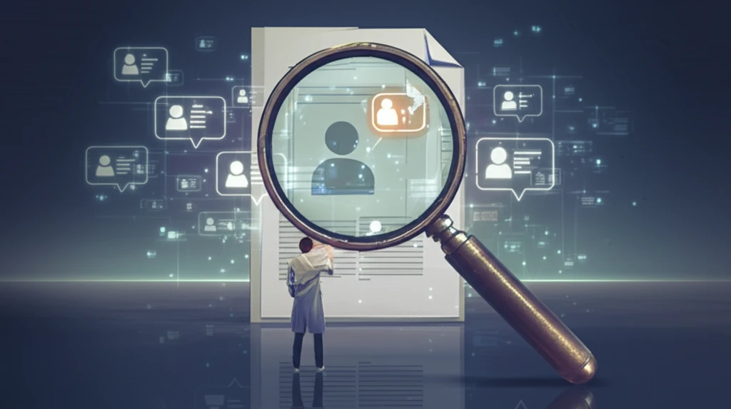 Scientist discovering the hidden value of peer review through a magnifying glass.