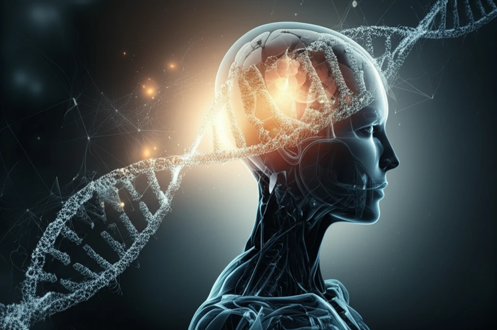 DNA helix morphing into a head and neck silhouette, symbolizing personalized cancer treatment.