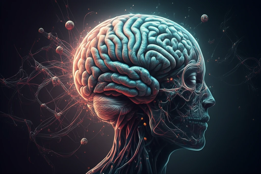 A digital illustration representing the connection between brain activity and distorted body image, highlighting key brain regions involved.