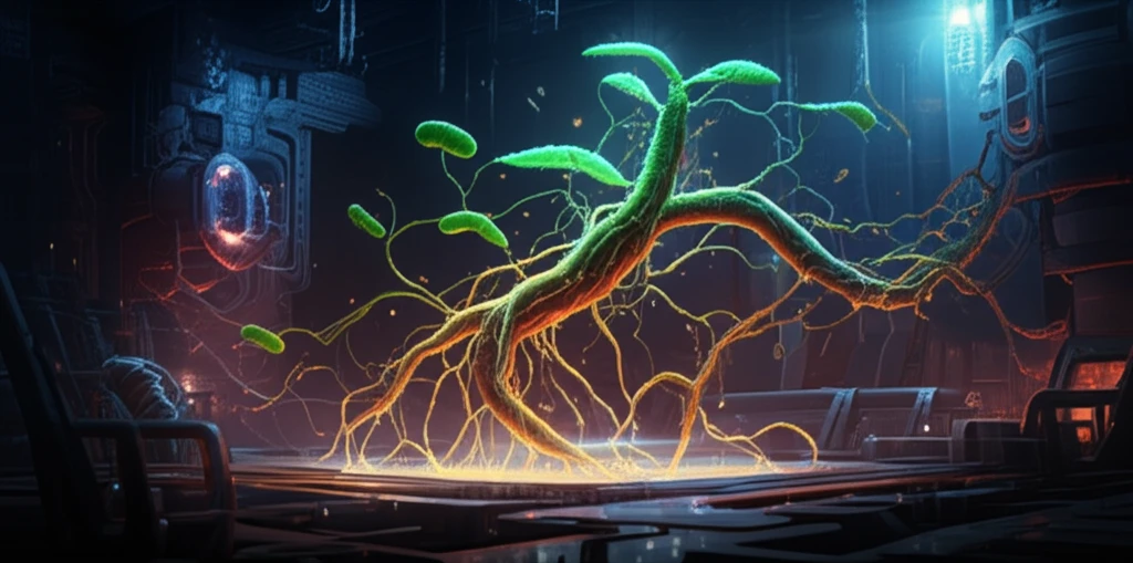Glowing plant roots with bacteria for enzyme production.