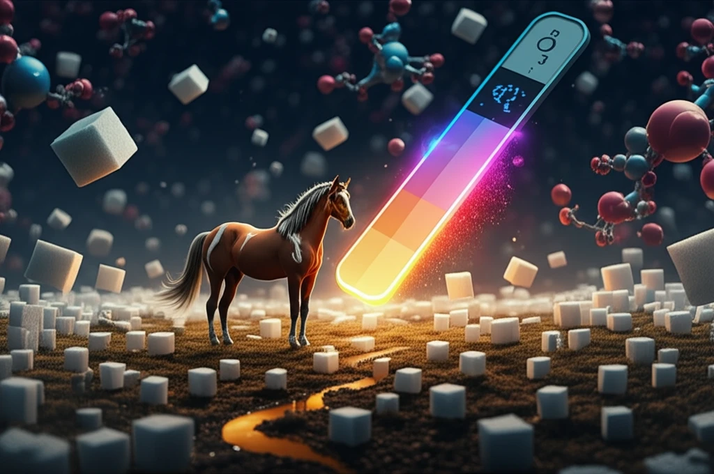 Surreal illustration of a horse with glucose in its urine, symbolizing glucosuria.