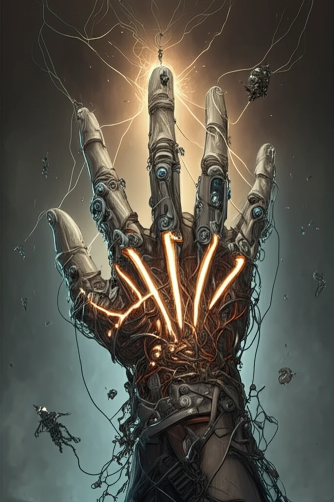 Illustration of hand fractures being healed by tiny robots.