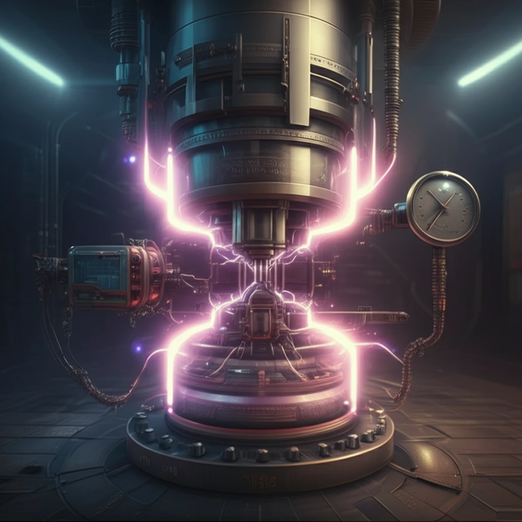 Surreal illustration of a high-pressure gas valve within a futuristic plasma accelerator, symbolizing precision and control in gas flow.
