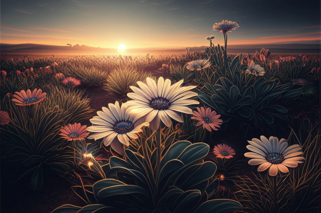 Arctotis arctotoides field with glowing energy
