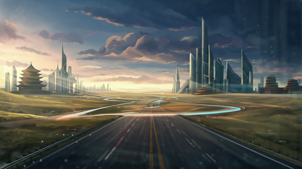 Futuristic highway in Kazakhstan symbolizing the Belt and Road Initiative.