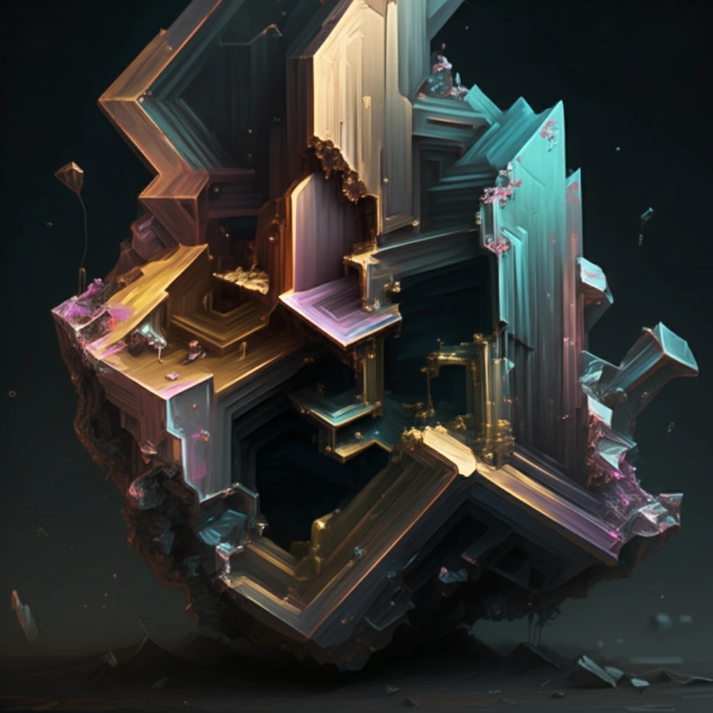 Surreal digital illustration of bismuth crystals intertwined with electronic circuitry.