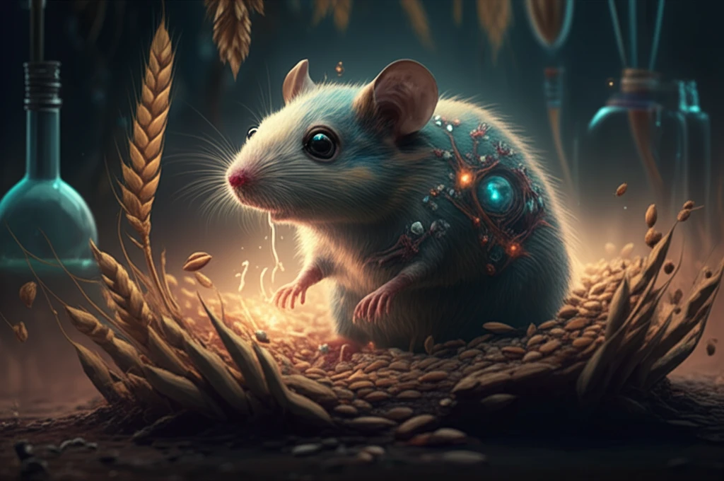 Transgenic mouse with glowing saliva for enhanced feed digestibility.