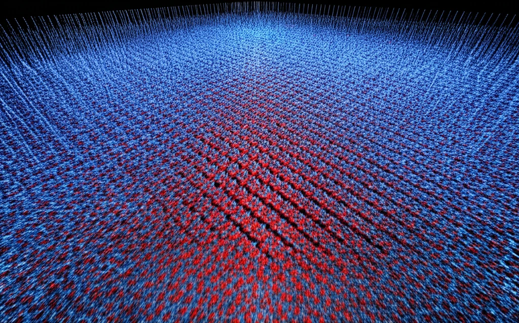 Ultracold atoms in checkerboard pattern, symbolizing antiferromagnetic order.