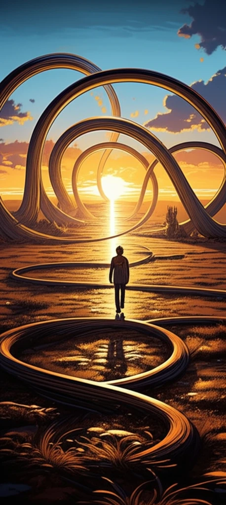 A surreal illustration of a figure following a path through connections, symbolizing the journey of random walks in network science.