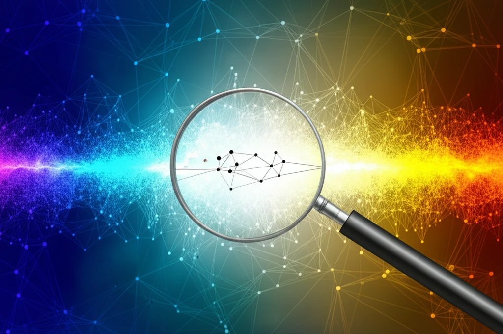 AI-powered magnifying glass focusing on XML data nodes.
