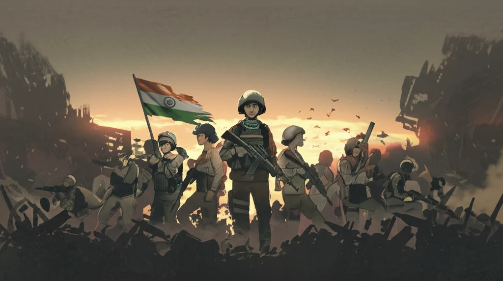 Diverse group of Indian Army soldiers standing united.