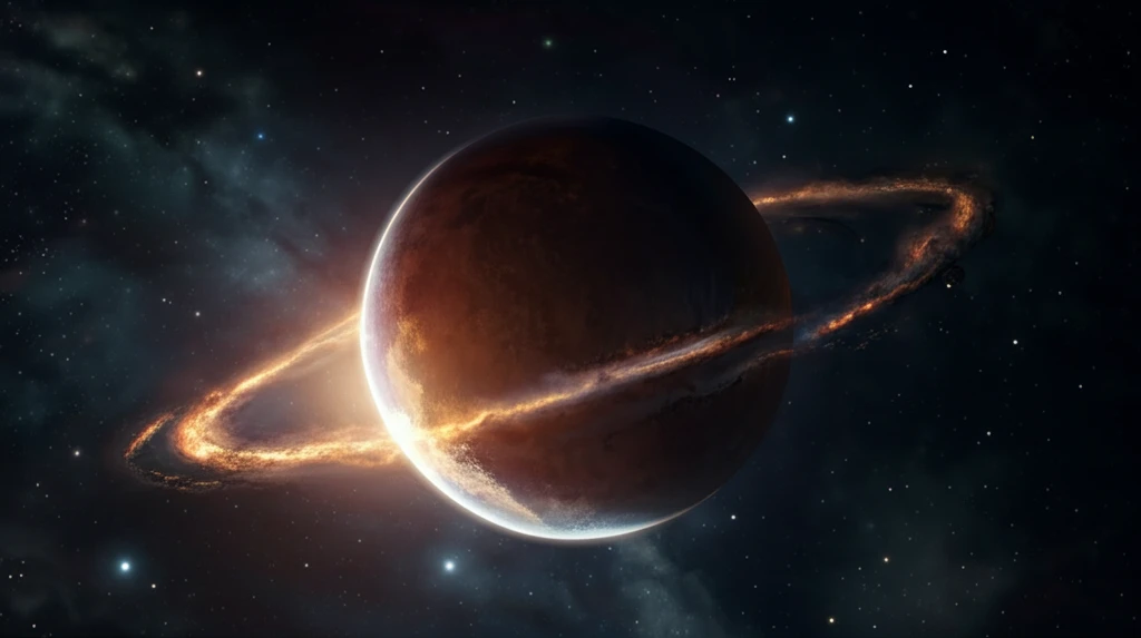 Fiery exoplanet WASP-12b losing its atmosphere near a star.