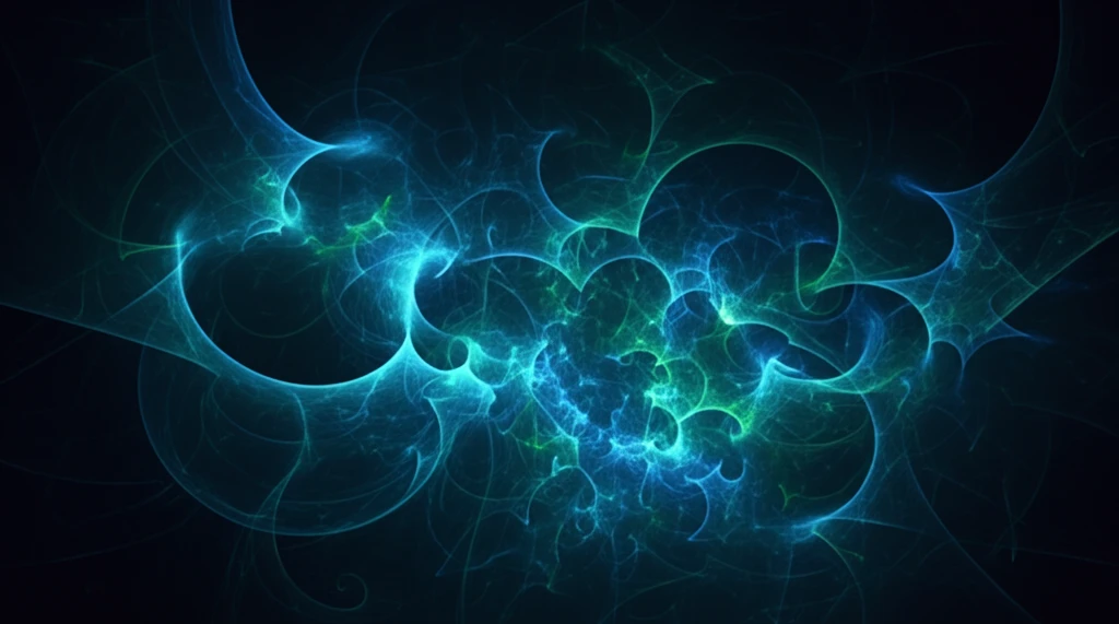 Interconnected swirling vortexes in blue and green.