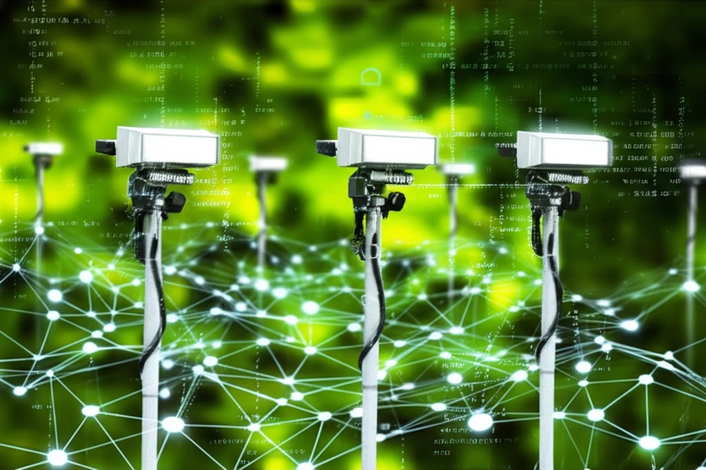Interconnected sensors in a lush green environment, visualizing correlation.