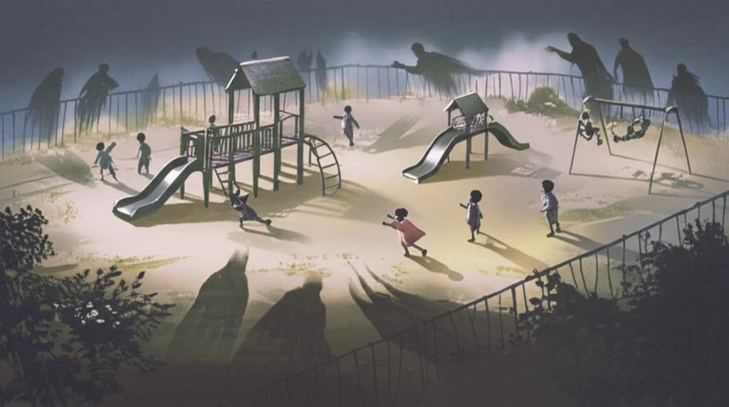 Playground with distorted shadows