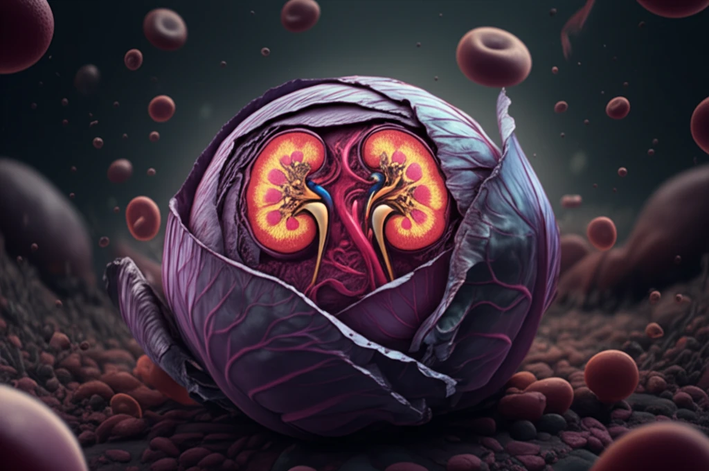 Surreal illustration of a red cabbage symbolizing kidney health.