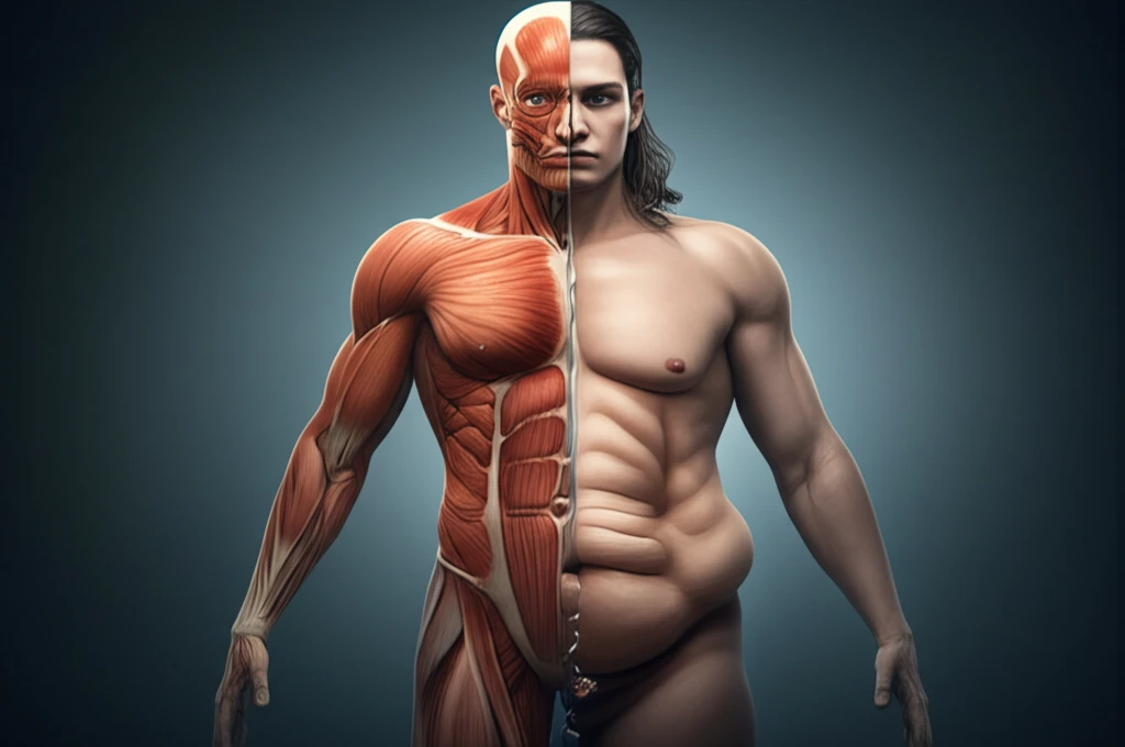 Illustration depicting the contrast between healthy muscle and excessive fat in sarcopenic obesity.